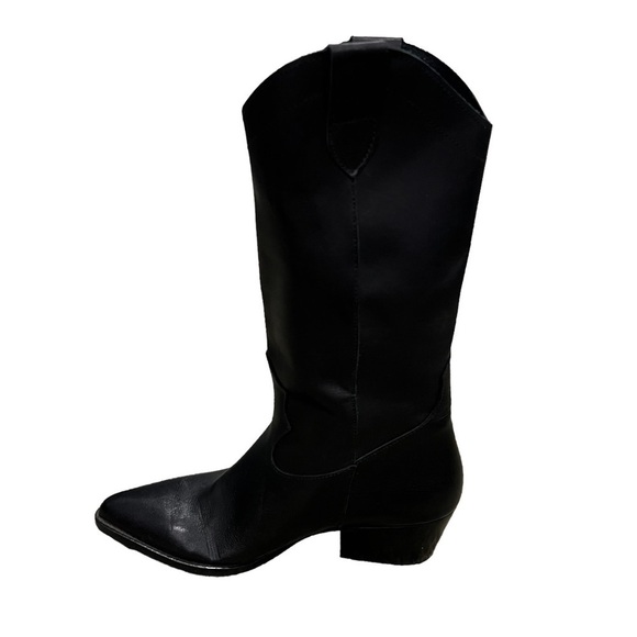 DEPP Black Pointed Toe Block Heel Cowboy Boots Size 38 Women's - Picture 6 of 10